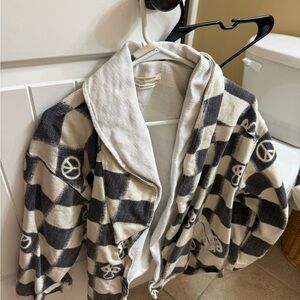 Checkered Black and White Urban Outfitters Peace Sign Jacket